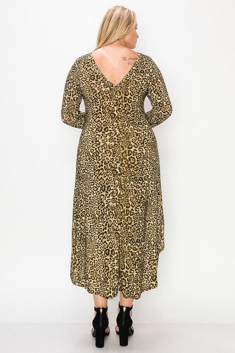Cheetah Print Plus Long Sleeve Dress - Shopping Therapy, LLC Dress