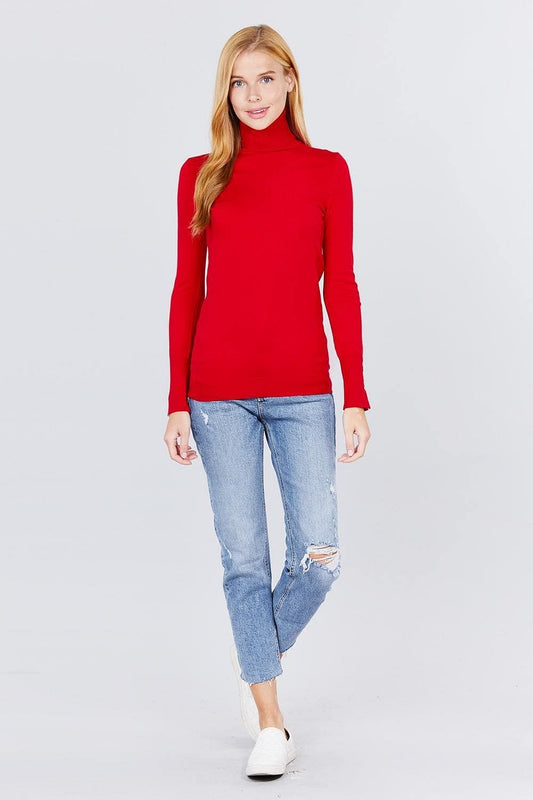 Classic Red Long Sleeve Turtleneck Sweater - Shopping Therapy, LLC Sweater