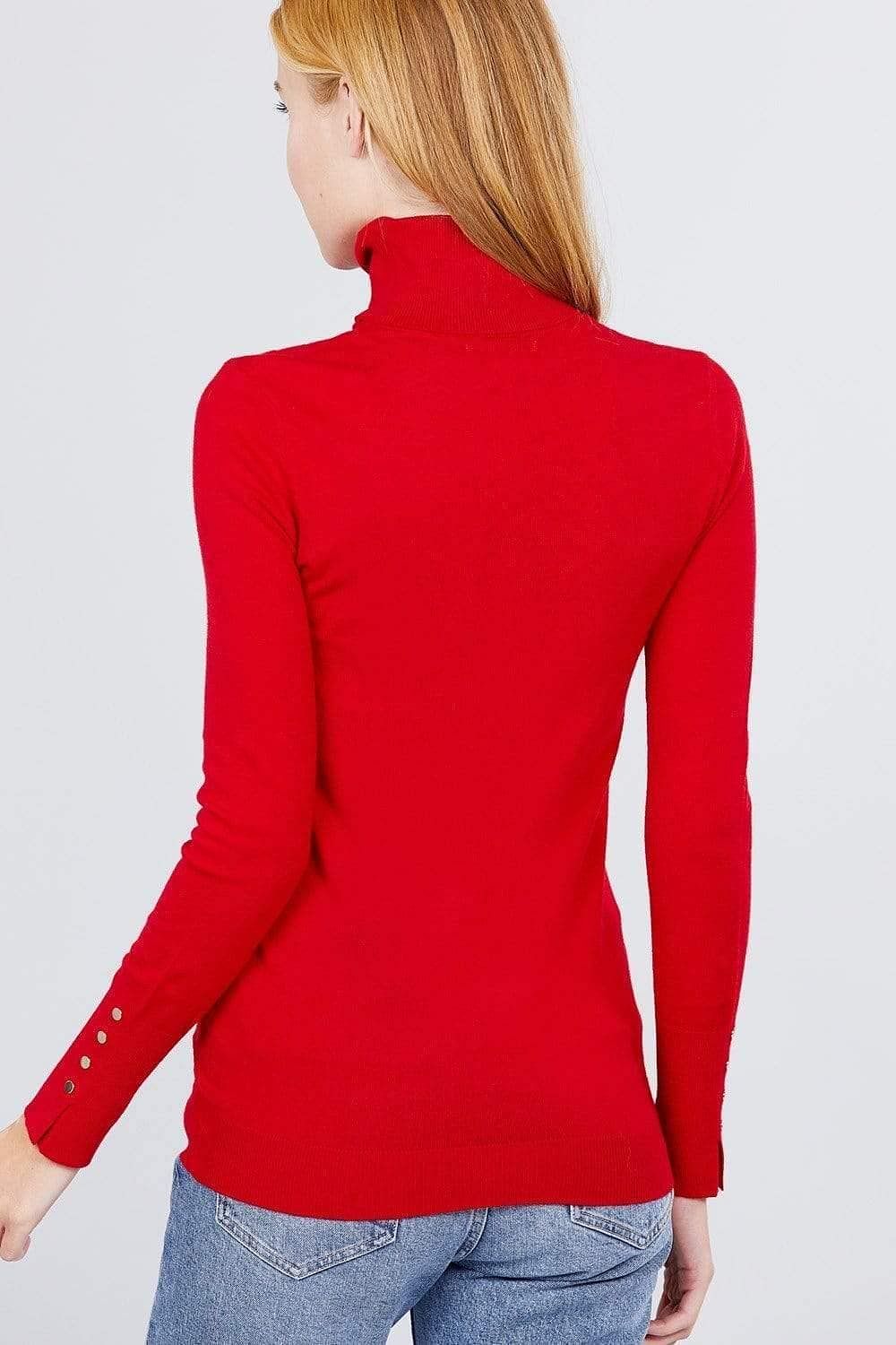 Classic Red Long Sleeve Turtleneck Sweater - Shopping Therapy, LLC Sweater