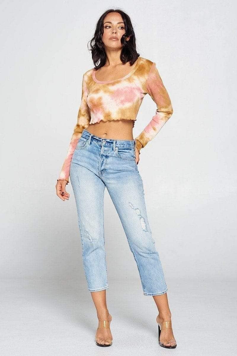 Copper Long Sleeve Tie Dye Crop Top - Shopping Therapy L Top