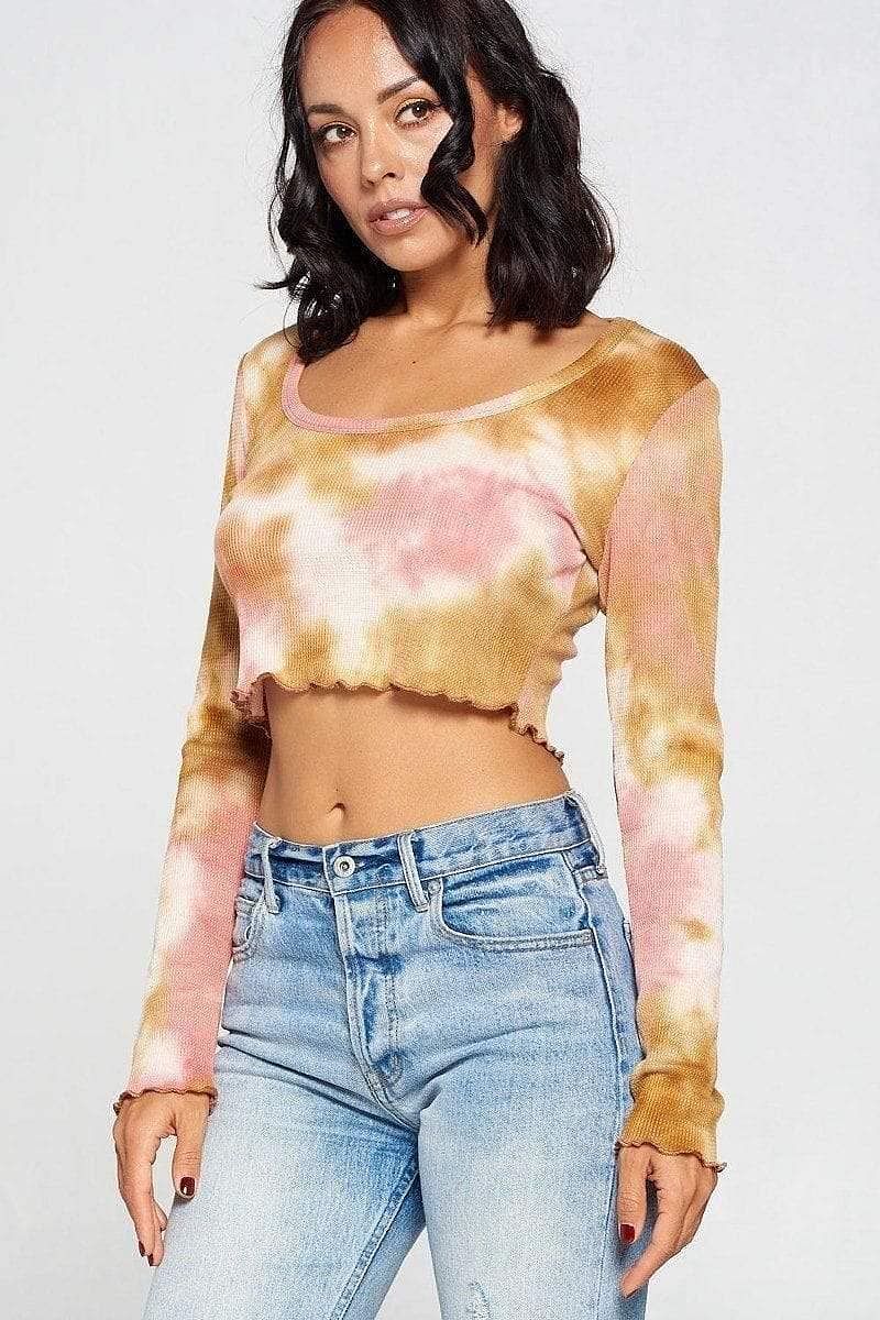 Copper Long Sleeve Tie Dye Crop Top - Shopping Therapy Top