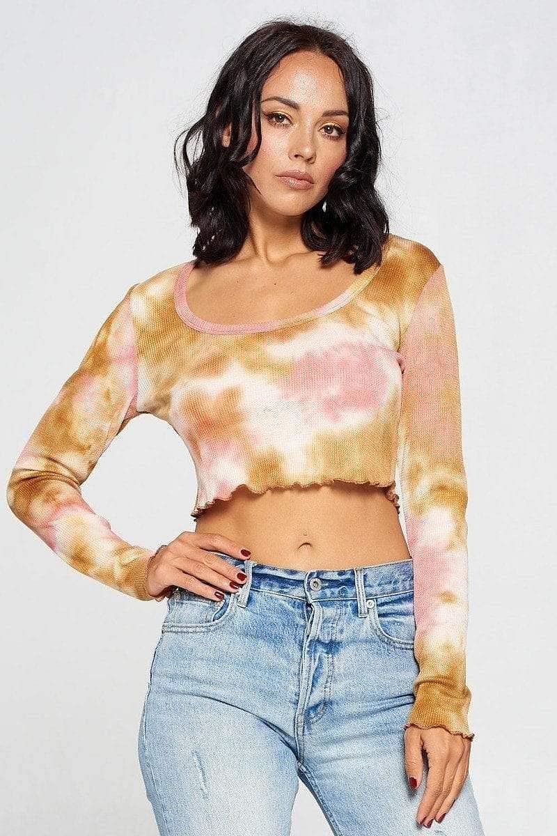 Copper Long Sleeve Tie Dye Crop Top - Shopping Therapy M Top