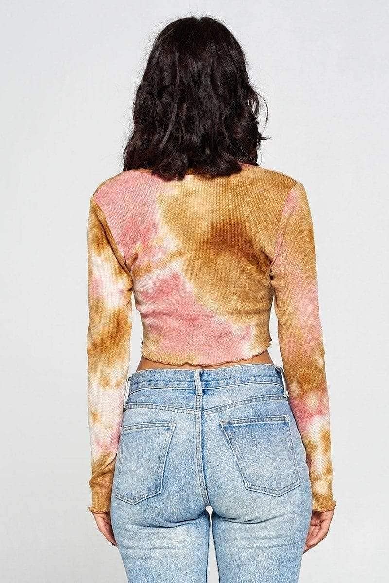 Copper Long Sleeve Tie Dye Crop Top - Shopping Therapy Top