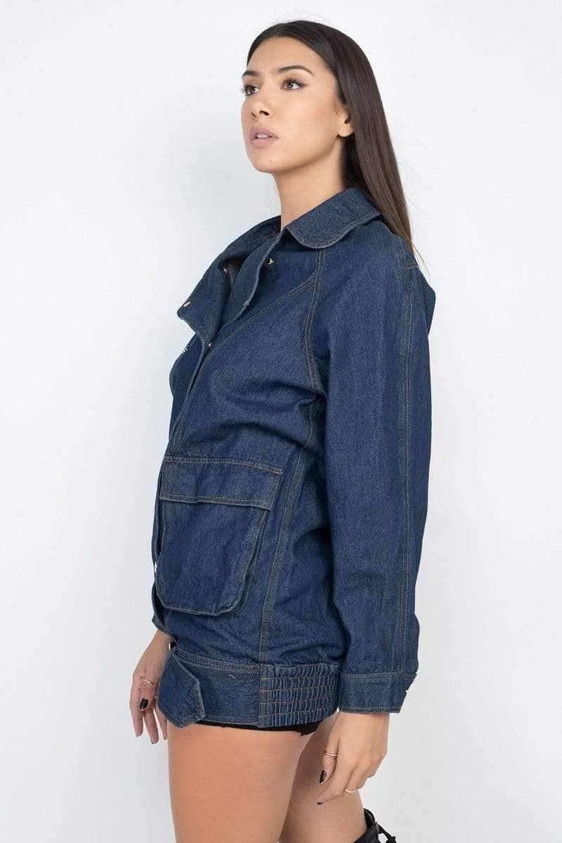 Dark Denim Long Sleeve Belted Jacket - Shopping Therapy Jacket