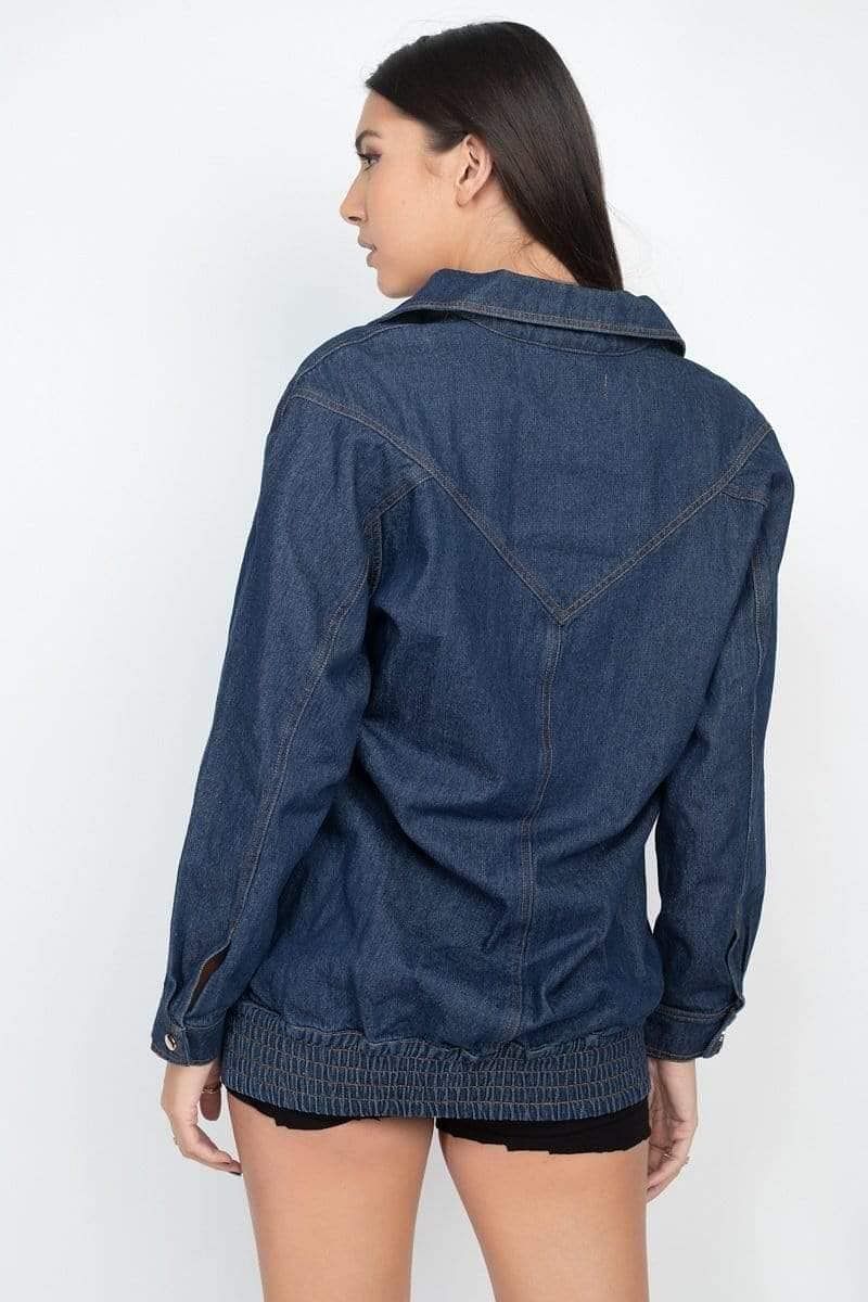 Dark Denim Long Sleeve Belted Jacket - Shopping Therapy, LLC Jacket