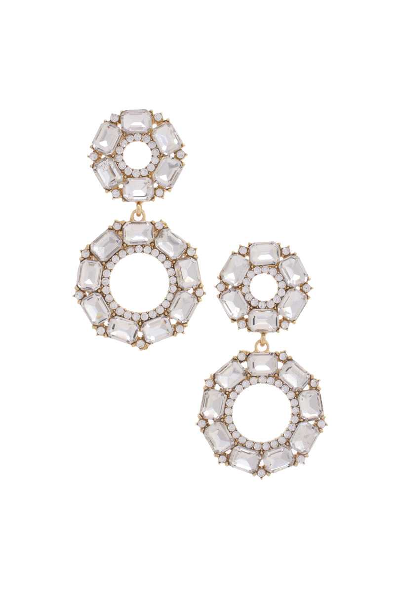 Double Circle Rhinestone Earrings - Shopping Therapy Taupe Dangle & Drop Earrings