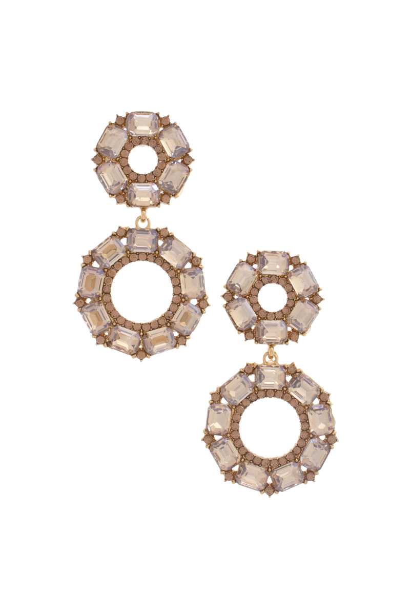Double Circle Rhinestone Earrings - Shopping Therapy Gold Dangle & Drop Earrings