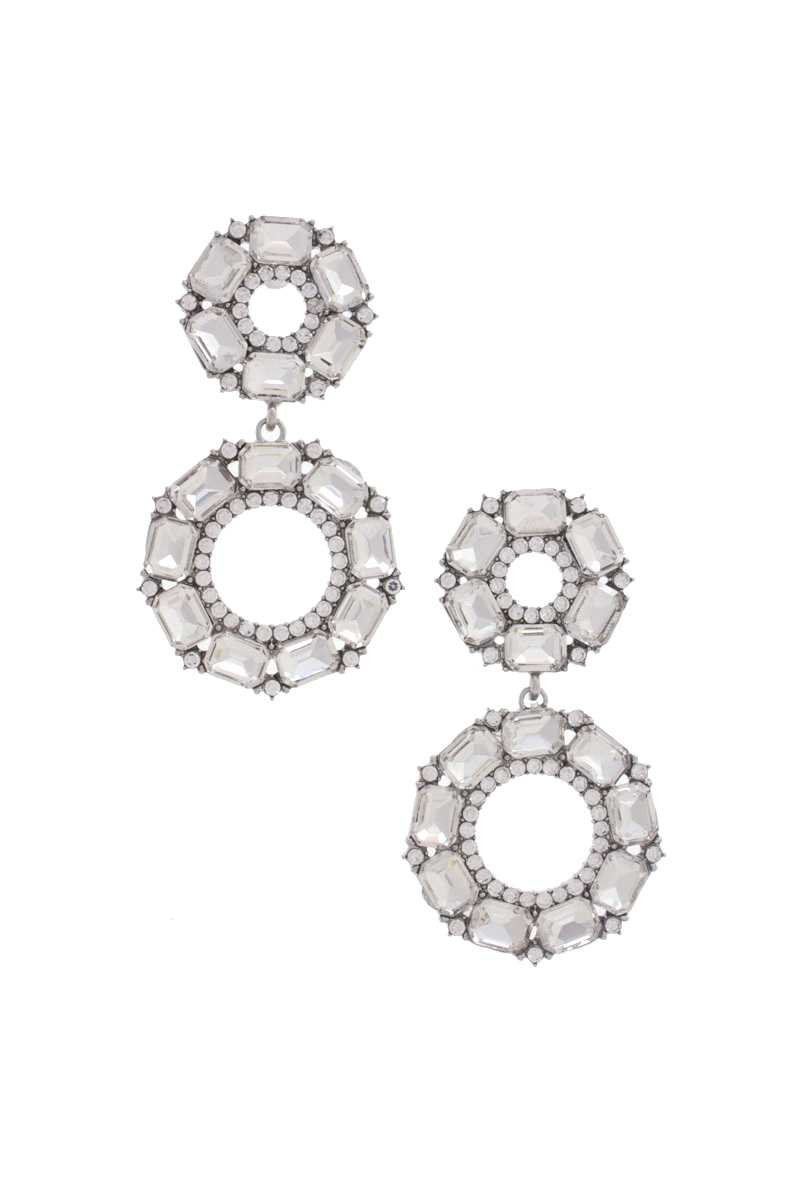 Double Circle Rhinestone Earrings - Shopping Therapy Silver Dangle & Drop Earrings