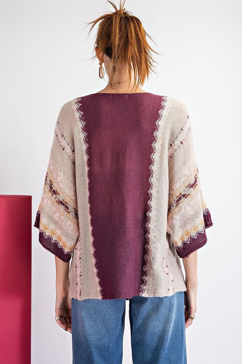 Faded Plum Midi Sleeve Colorblock Oversize Sweater - Shopping Therapy Sweater