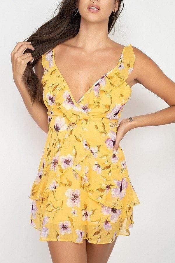 Ruffle Trim Floral Dress - Shopping Therapy, LLC dress