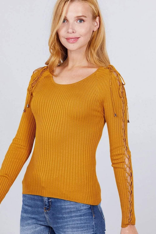 Gold Long Sleeve Scoop Neck Top - Shopping Therapy, LLC Sweaters