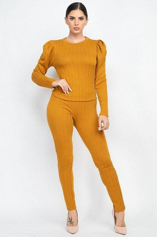 Gold Long Sleeve Top And Leggings Set - Shopping Therapy, LLC Outfit Sets