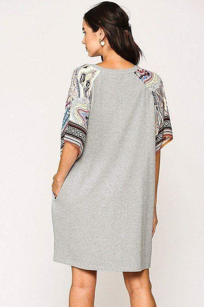 Gray 3/4 Dolman Sleeve Mini Shift Dress - Shopping Therapy, LLC 