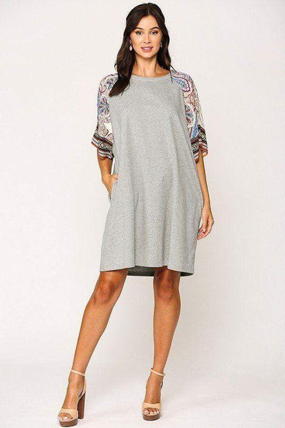 Gray 3/4 Dolman Sleeve Mini Shift Dress - Shopping Therapy, LLC 