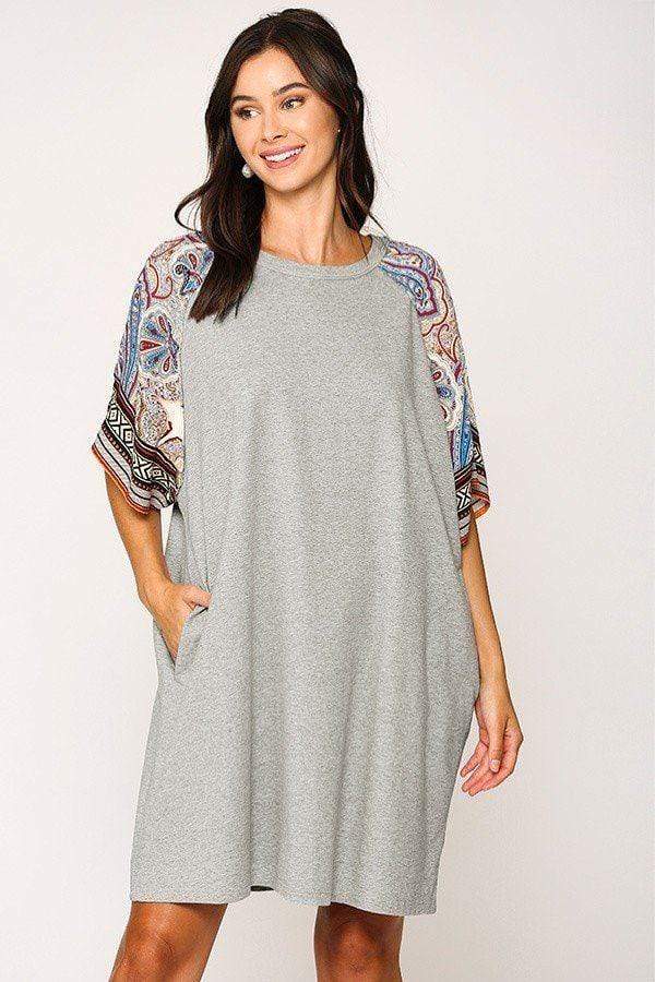 Gray 3/4 Dolman Sleeve Mini Shift Dress - Shopping Therapy, LLC 