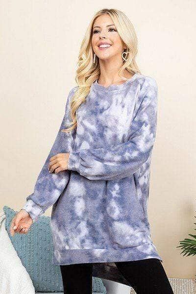 Gray Long Sleeve Tie Dye Oversize Pullover - Shopping Therapy, LLC Sweatshirt