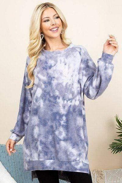 Gray Long Sleeve Tie Dye Oversize Pullover - Shopping Therapy, LLC Sweatshirt