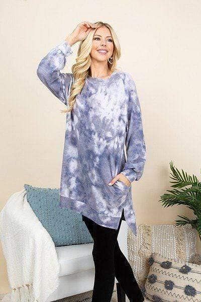 Gray Long Sleeve Tie Dye Oversize Pullover - Shopping Therapy, LLC Sweatshirt