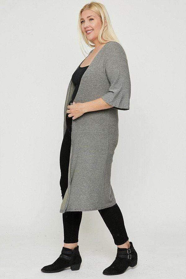 Gray Plus 3/4 Sleeve Knit Cardigan - Shopping Therapy, LLC Cardigan