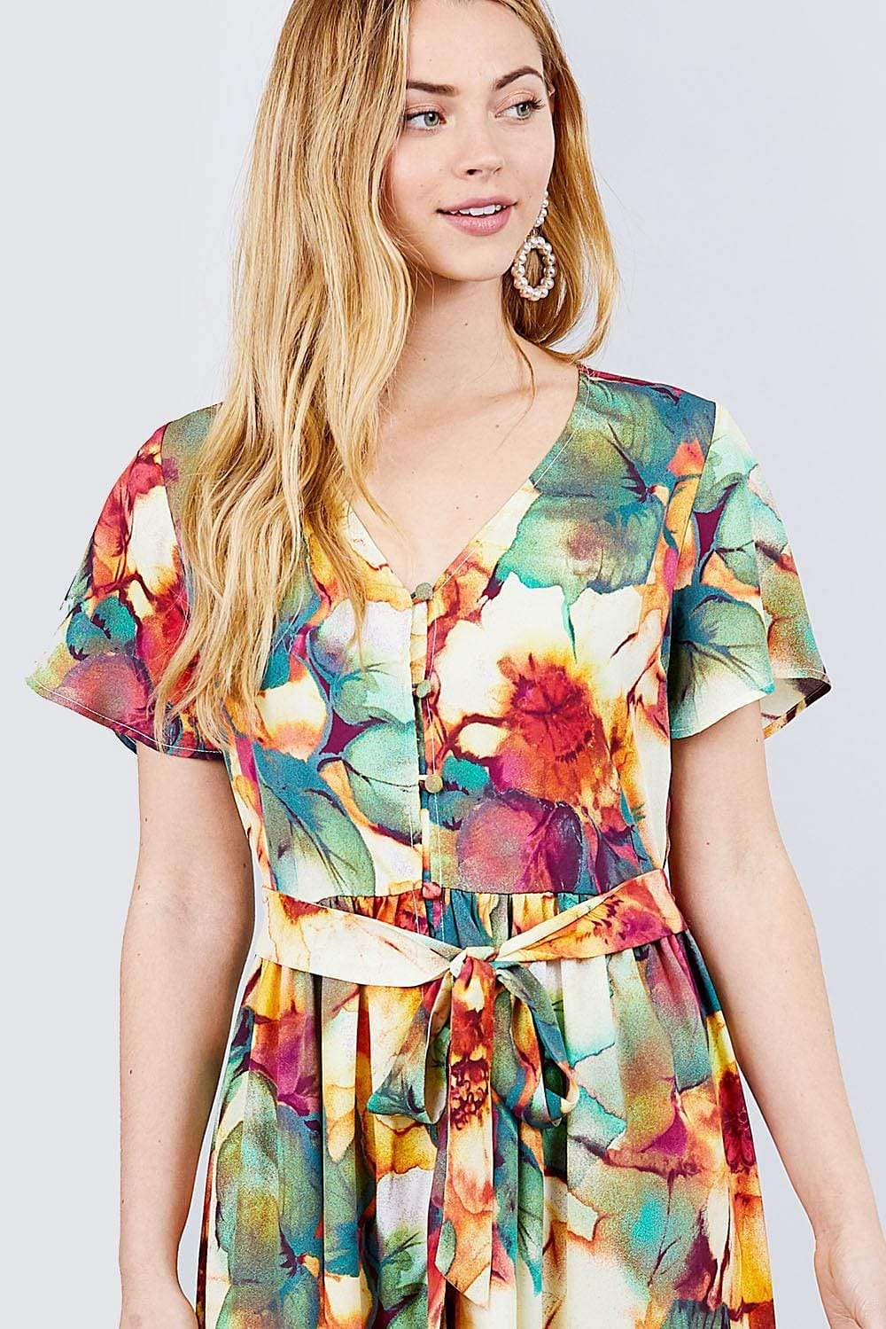 Short Sleeve V-Neck Floral Dress - Shopping Therapy, LLC dress