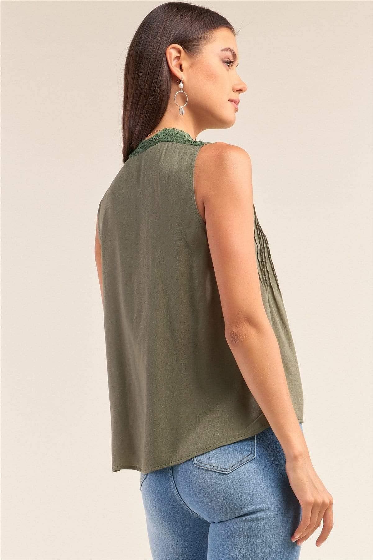 Green Sleeveless Crochet Embroidered Top - Shopping Therapy S Top