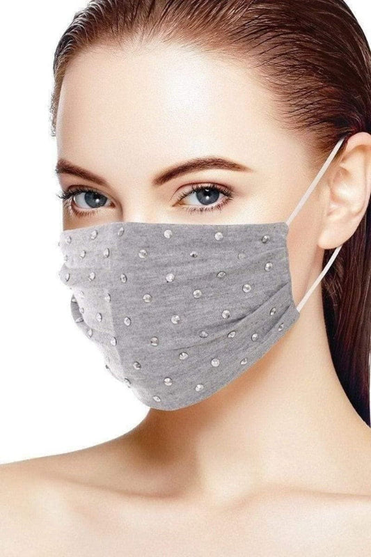 Heather Gray Rhinestone Reusable Face Mask - Shopping Therapy Heather Grey Masks