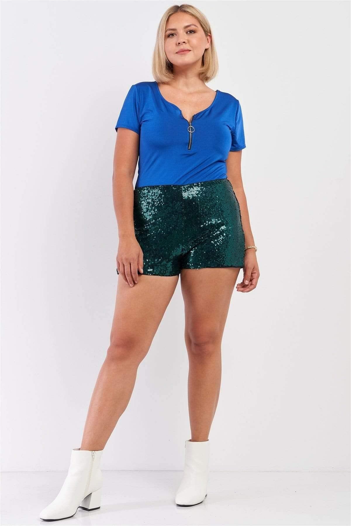Hunter Green Plus Size High Waist Sequin Shorts - Shopping Therapy, LLC 