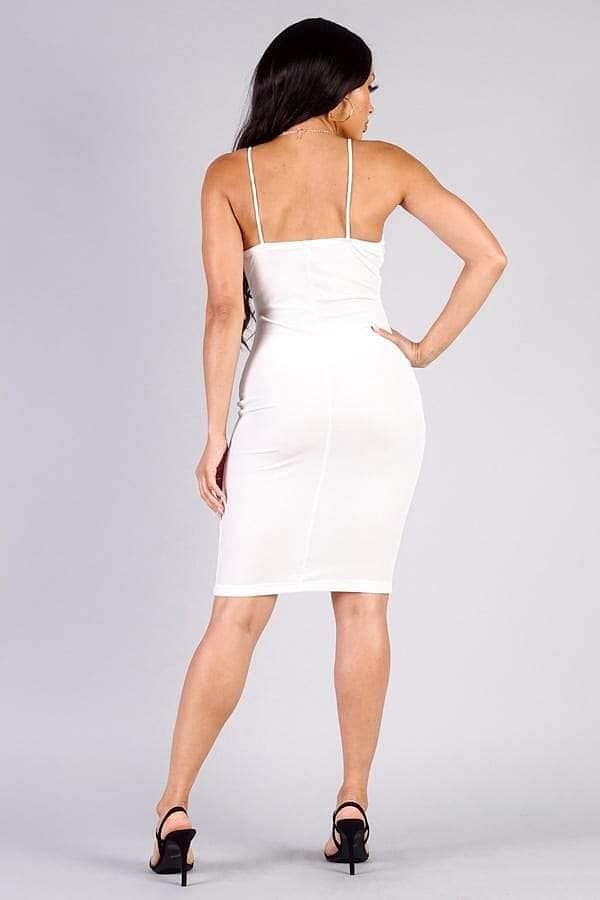 Ivory Criss Cross Spaghetti Strap Bodycon Dress - Shopping Therapy S Dress