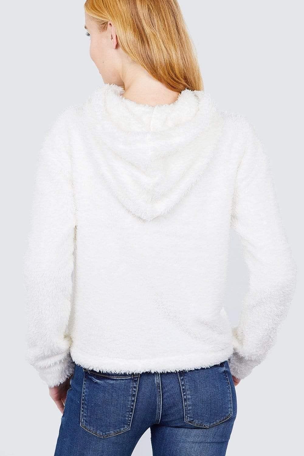 Ivory Long Sleeve Faux Fur Sweater - Shopping Therapy, LLC Top