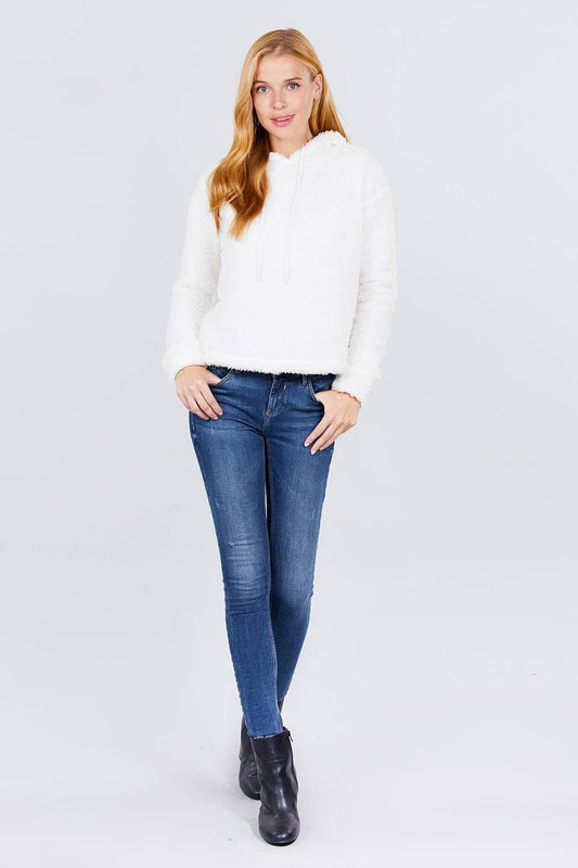 Ivory Long Sleeve Faux Fur Sweater - Shopping Therapy, LLC Top