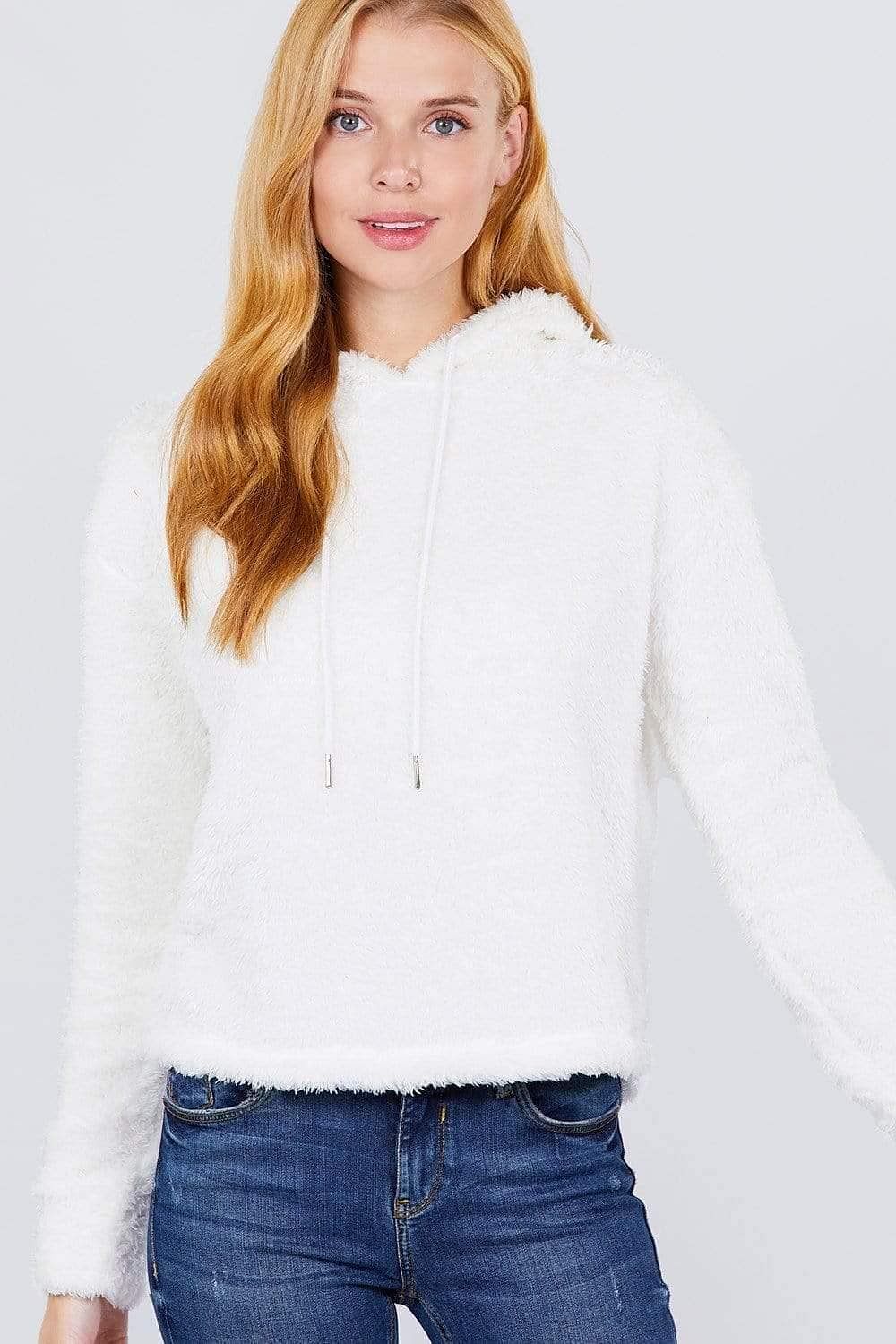 Ivory Long Sleeve Faux Fur Sweater - Shopping Therapy, LLC Top
