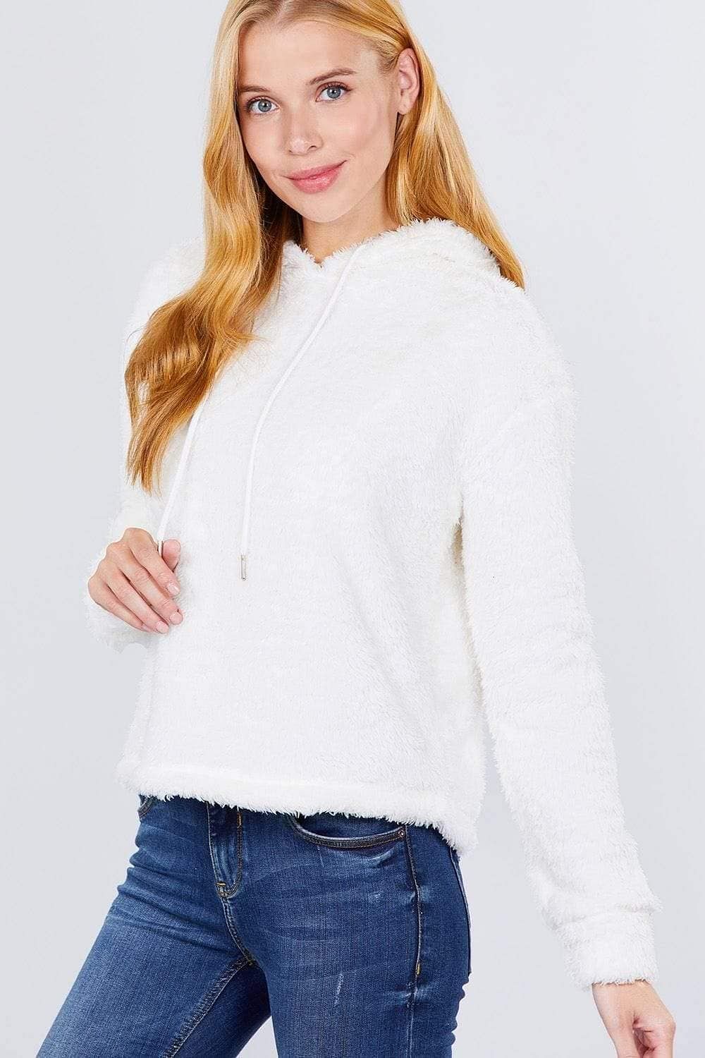 Ivory Long Sleeve Faux Fur Sweater - Shopping Therapy, LLC Top