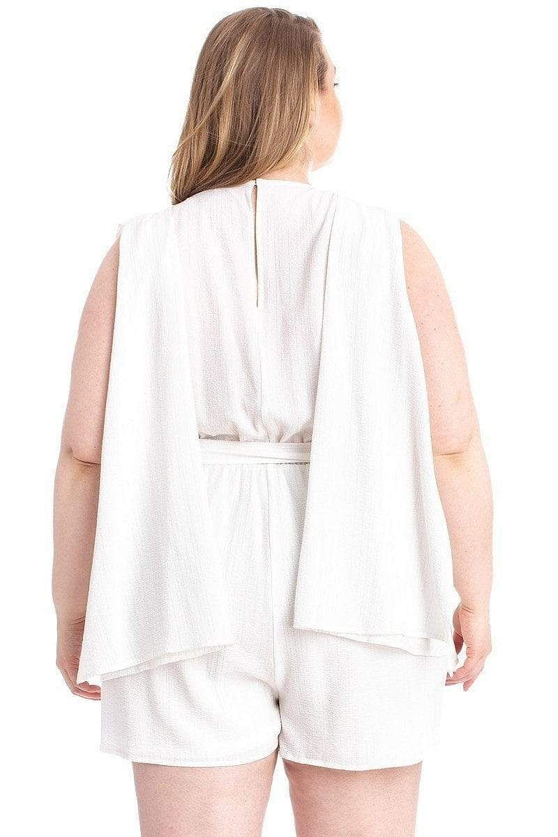 Ivory Plus Size Short Sleeve V-neck Romper - Shopping Therapy, LLC rompers