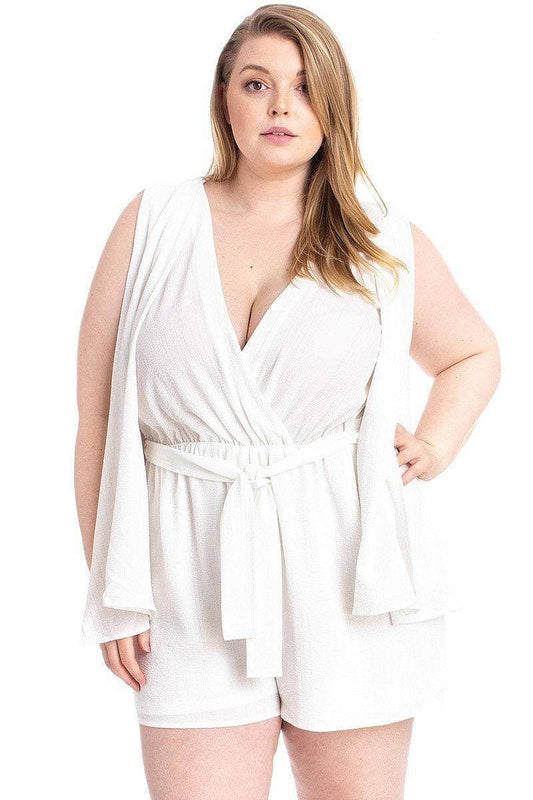 Ivory Plus Size Short Sleeve V-neck Romper - Shopping Therapy 3XL rompers