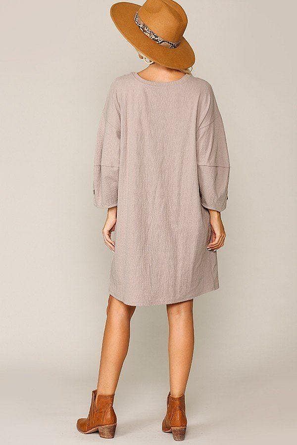 Khaki Balloon Sleeve Mini Dress - Shopping Therapy, LLC Dress