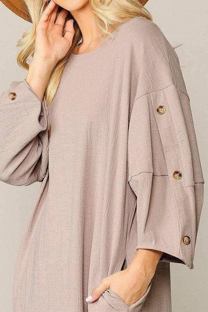 Khaki Balloon Sleeve Mini Dress - Shopping Therapy, LLC Dress