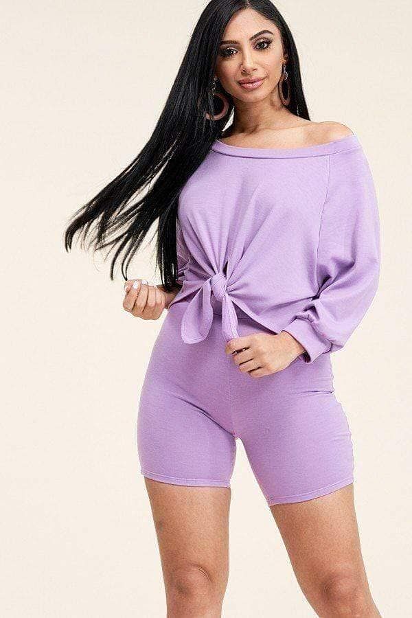 Lavender Long Sleeve Top And Short Set - Shopping Therapy S Outfit Sets
