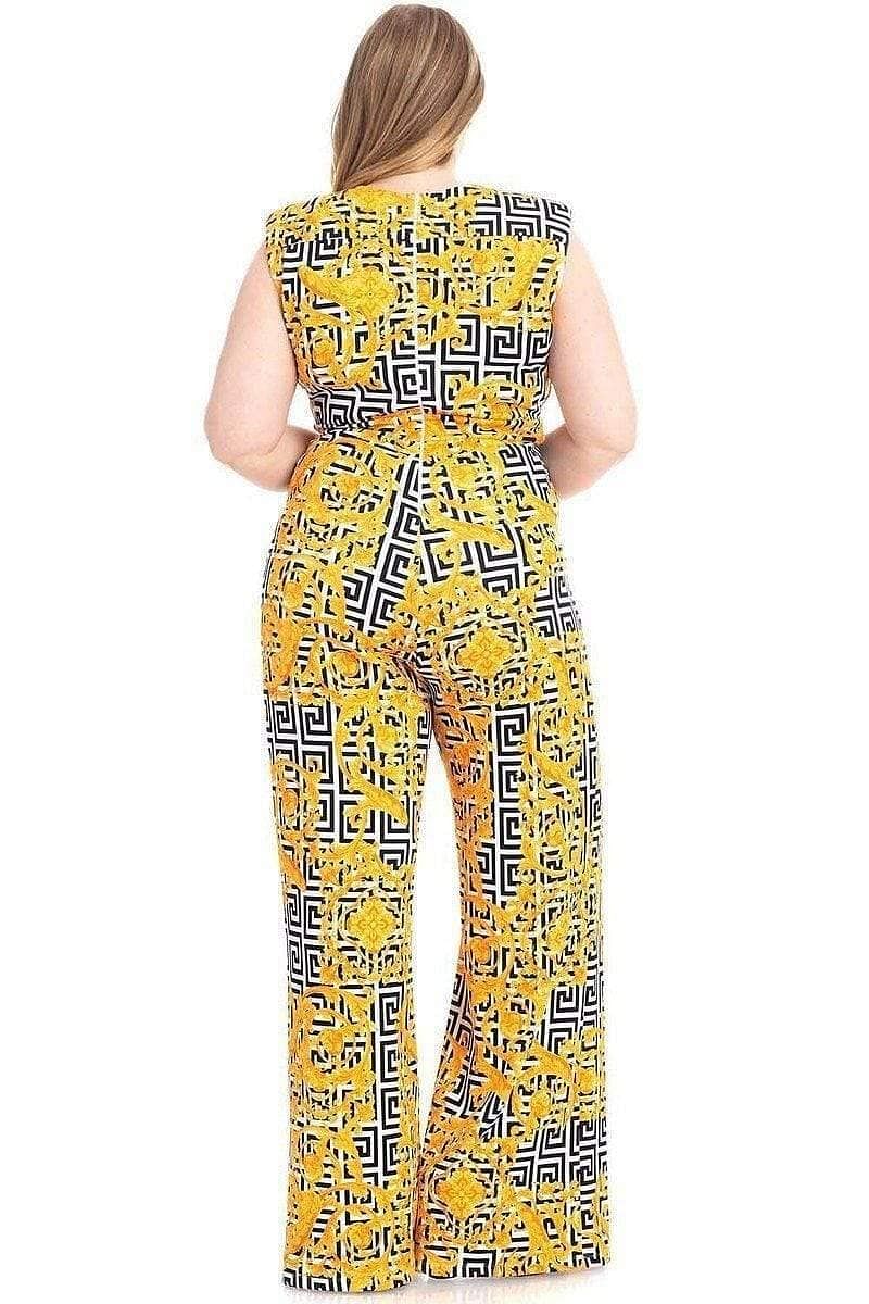 Lemon Plus Size Greek Key Print Jumpsuit - Shopping Therapy 3XL Jumpsuit