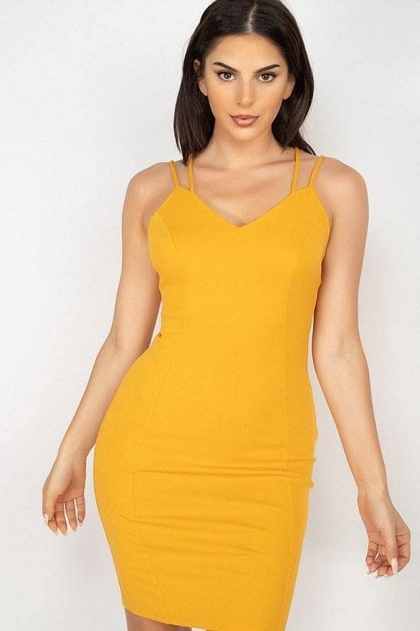 Lemon V-Neck Double Spaghetti Strap Dress - Shopping Therapy S Dress