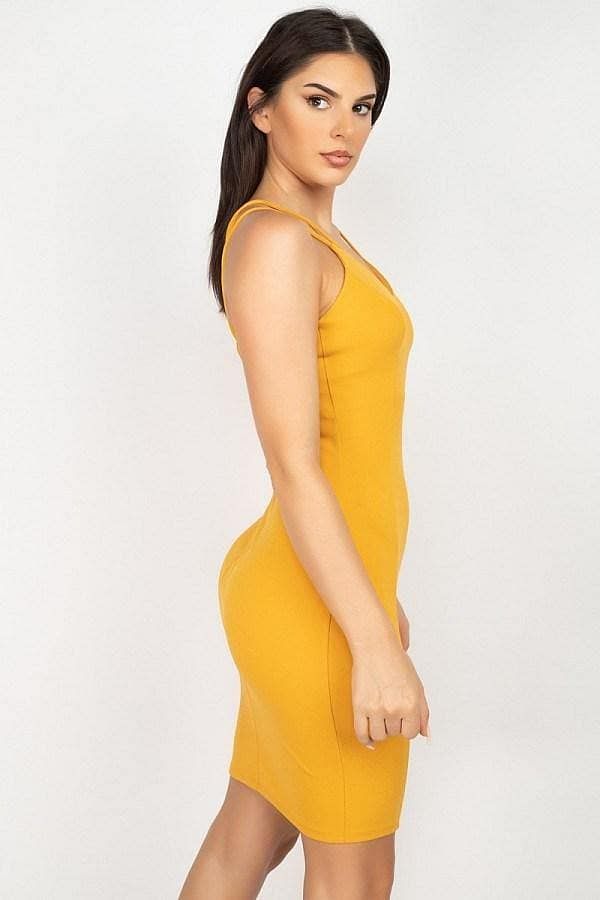 Lemon V-Neck Double Spaghetti Strap Dress - Shopping Therapy, LLC Dress