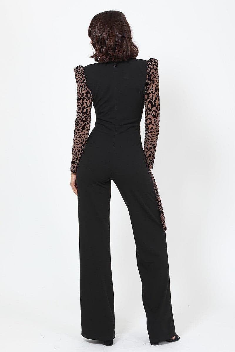 Leopard Print Long Sleeve Jumpsuit - Shopping Therapy, LLC Jumpsuit