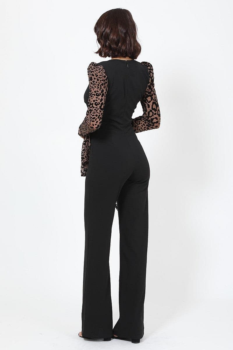 Leopard Print Long Sleeve Jumpsuit - Shopping Therapy, LLC Jumpsuit