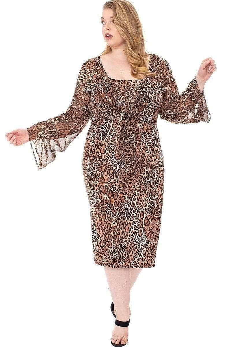 Leopard Print Plus Size Spaghetti Strap Dress W/Cardigan - Shopping Therapy, LLC Dresses