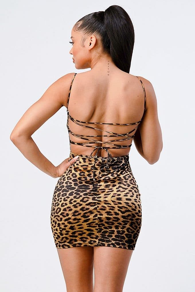 Leopard Print Satin Dress - Shopping Therapy, LLC Dress