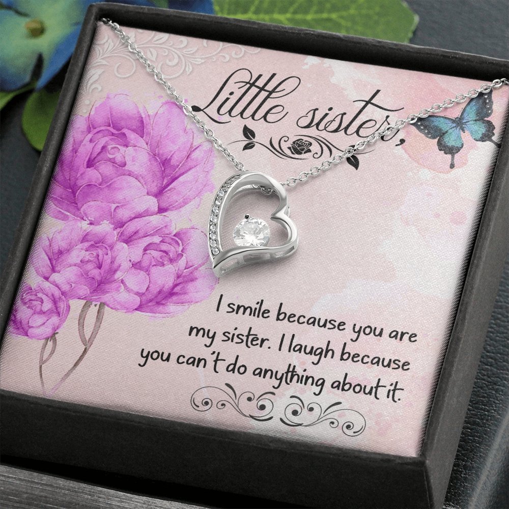 Little Sister Forever Love Necklace With Funny Message Card - Shopping Therapy Women's necklaces