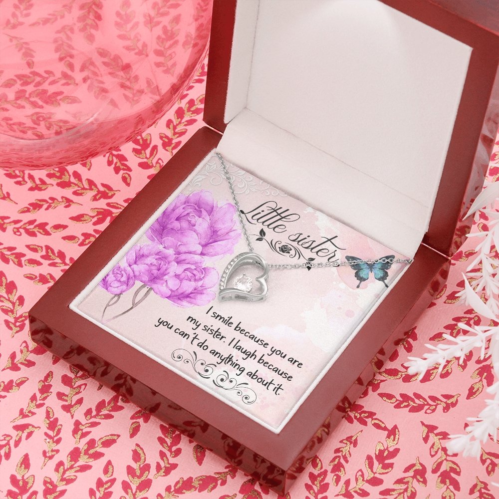 Little Sister Forever Love Necklace With Funny Message Card - Shopping Therapy 14k White Gold Finish / Luxury Box Women's necklaces