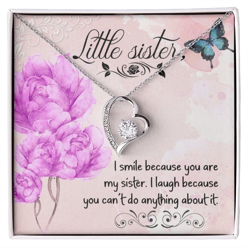 Little Sister Forever Love Necklace With Funny Message Card - Shopping Therapy 14k White Gold Finish / Standard Box Women's necklaces