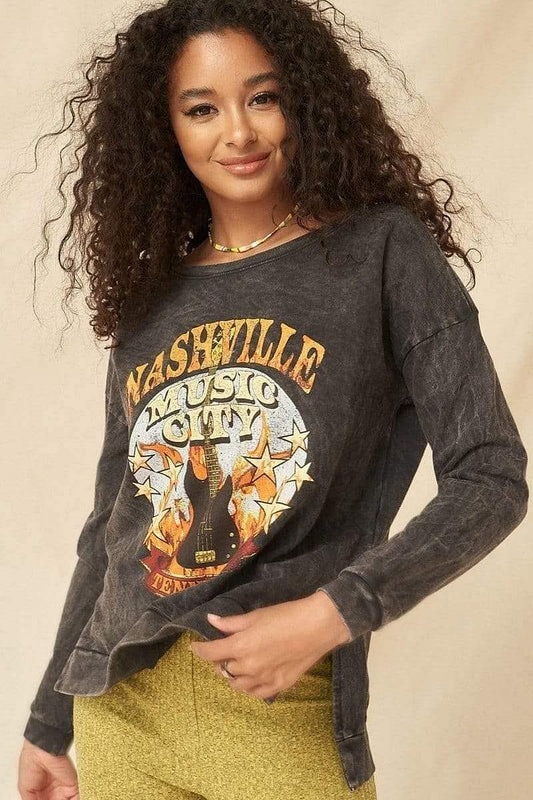Long Sleeve Graphic Sweatshirt-Nashville Music City - Shopping Therapy, LLC Sweatshirt