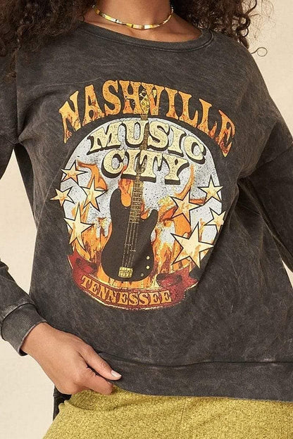 Long Sleeve Graphic Sweatshirt-Nashville Music City - Shopping Therapy, LLC Sweatshirt