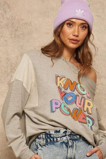 Long Sleeve Know Your Power Graphic Printed Sweatshirt - Shopping Therapy, LLC Sweatshirt